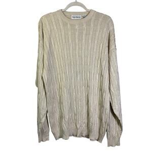 BARRY BRICKIN Sweater Vintage Silk Cable Knit‎ Crew Neck Pullover Drop Shoulder